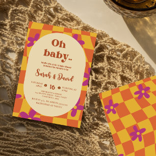 Groovy Baby 70s theme Floral Boho Baby shower Invitation