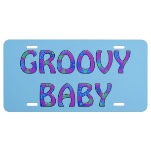 Groovy Baby blue mod pop flower power tag License Plate