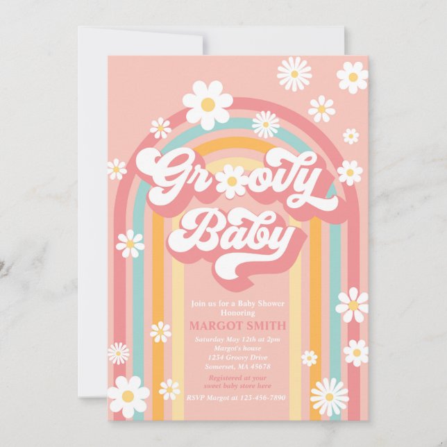 Groovy Baby Boho Daisy Rainbow Baby Shower Invitation (Front)