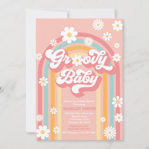 Groovy Baby Boho Daisy Rainbow Baby Shower Invitation