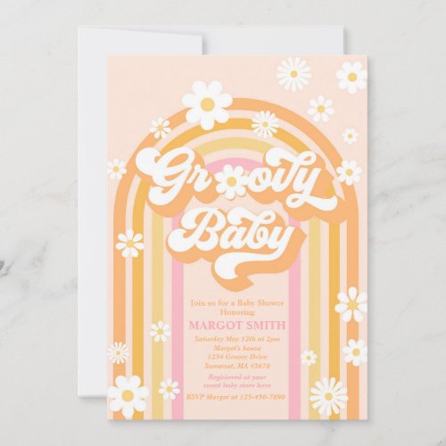 Groovy Baby Boho Daisy Rainbow Baby Shower Invitation