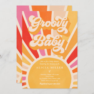 Groovy Baby Boho Retro Sunshine Baby Shower Invitation