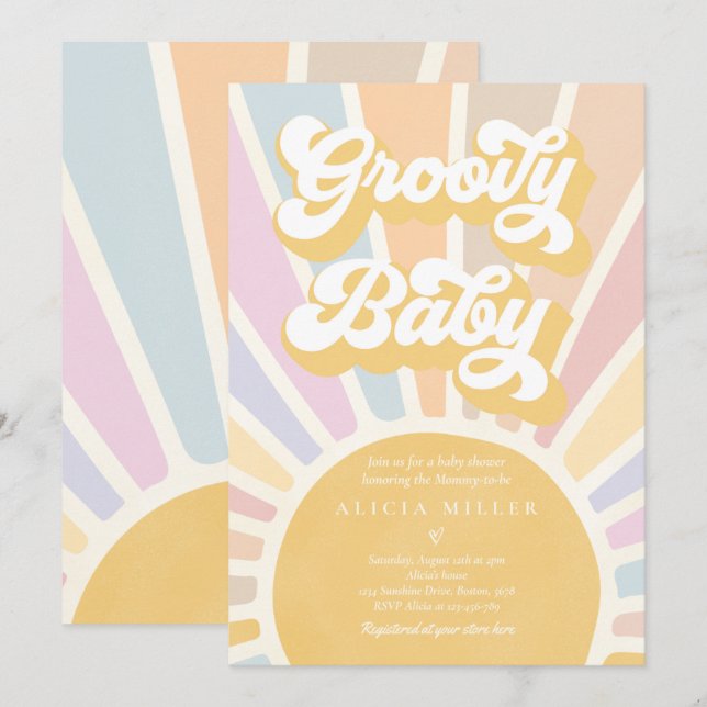Groovy Baby Boho Retro Sunshine Baby Shower Invitation (Front/Back)