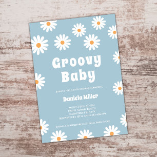 Groovy Baby Boy Daisy 70s Retro Baby Shower Invitation
