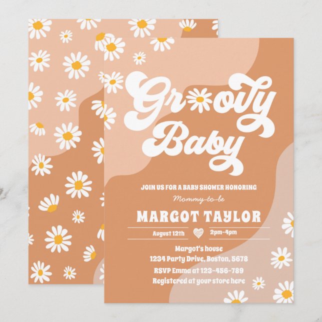 Groovy Baby Daisy Boho Hippy Vibes  Baby Shower In Invitation (Front/Back)