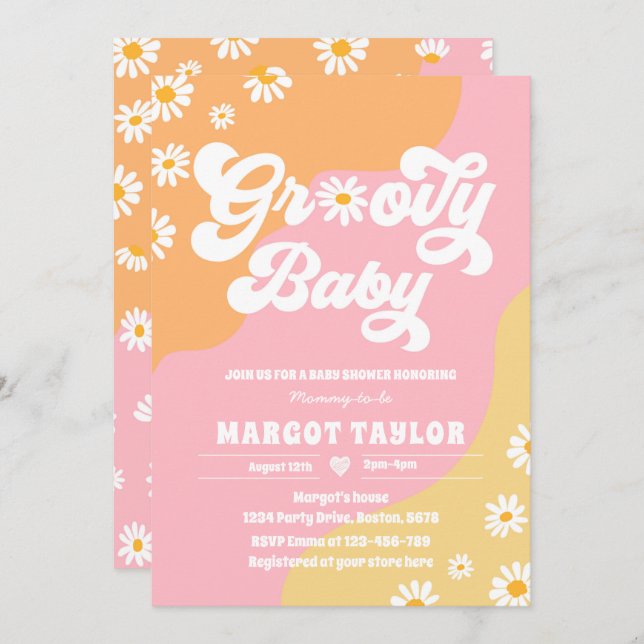 Groovy Baby Daisy Boho Hippy Vibes  Baby Shower Invitation (Front/Back)