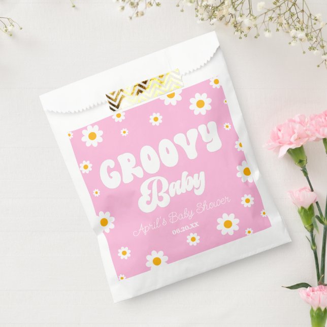 Groovy Baby Daisy Flower Floral Pink Baby Shower Favor Bag (Sealed)
