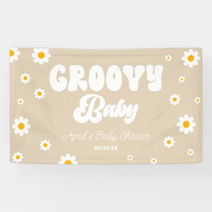 Groovy Baby Daisy Flower Floral Tan Baby Shower Banner