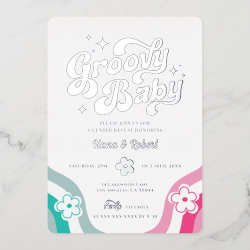 Groovy Baby Gender Reveal Foil Invitation