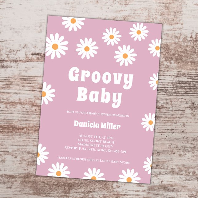Groovy Baby Girl Daisy 70s Retro Baby Shower Invitation (groovy baby retro 70s daisy girl baby shower invitation)