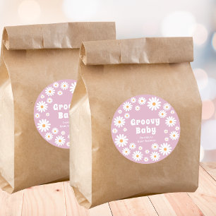 Groovy Baby Girl Shower Flower Power Daisies Pink Classic Round Sticker