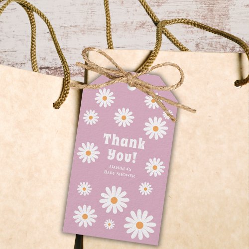 Groovy Baby Girl Shower Flower Power Thank You Gift Tags