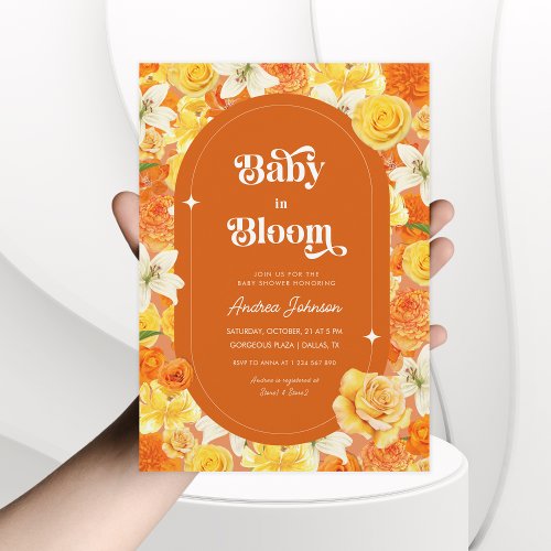 Groovy Baby in Bloom  Retro Floral Baby Shower    Invitation