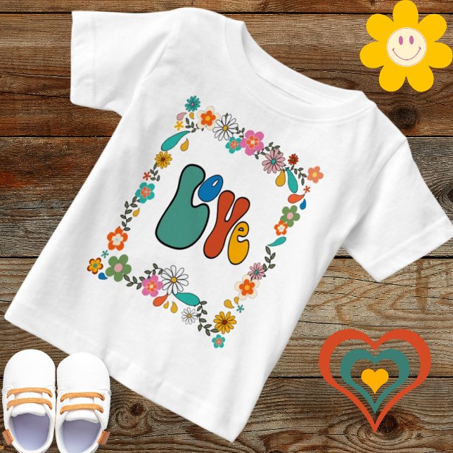 Groovy Baby LOVE flower power 70's inspired Baby T-Shirt (Creator Uploaded)