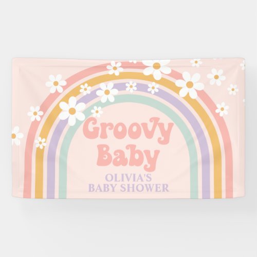 Groovy Baby Pastel rainbow Baby Shower Banner