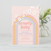Groovy Baby Pastel rainbow Baby Shower Invitation (Standing Front)