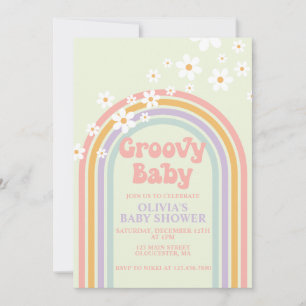 Groovy Baby Pastel rainbow Baby Shower Invitation
