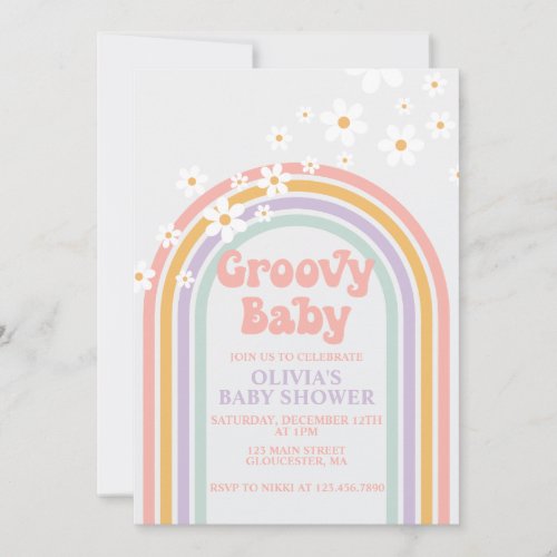 Groovy Baby Pastel rainbow Baby Shower Invitation