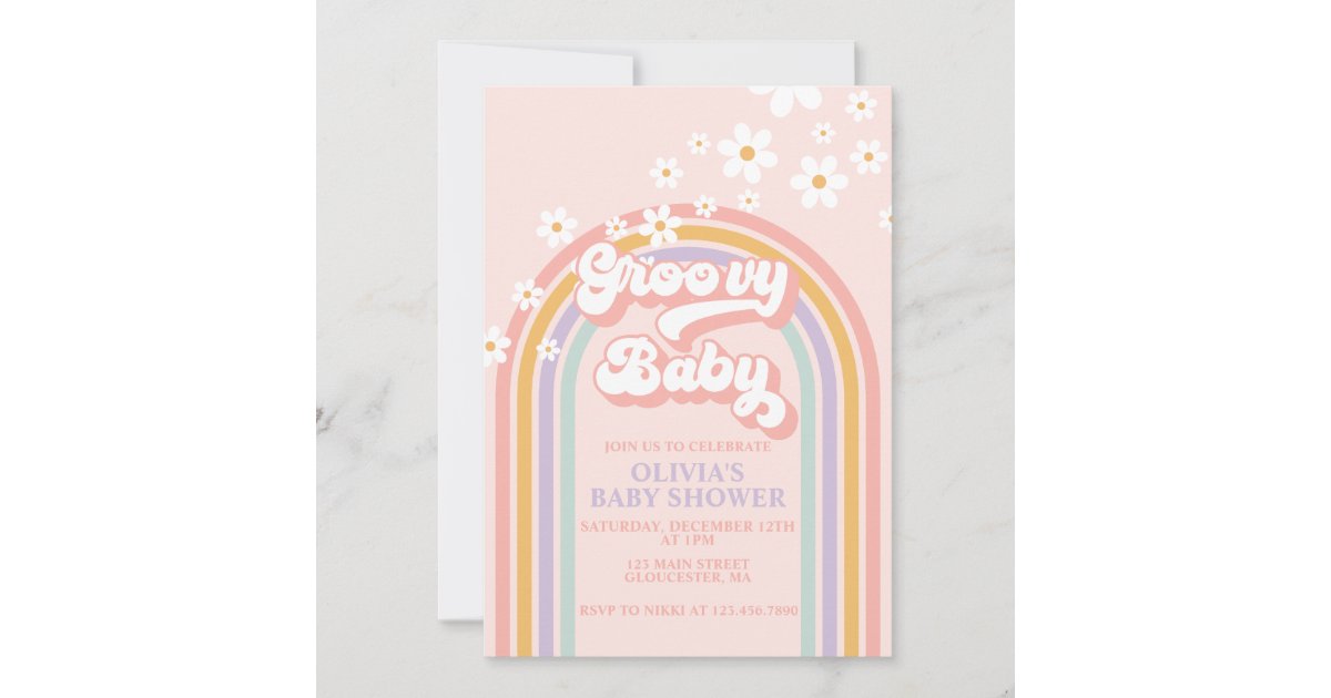 Groovy Baby Pastel rainbow Baby Shower Invitation | Zazzle