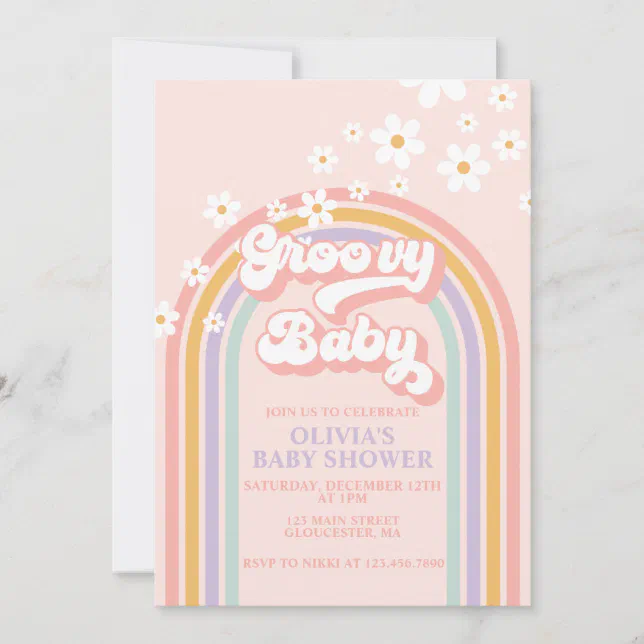 Groovy Baby Pastel rainbow Baby Shower Invitation | Zazzle