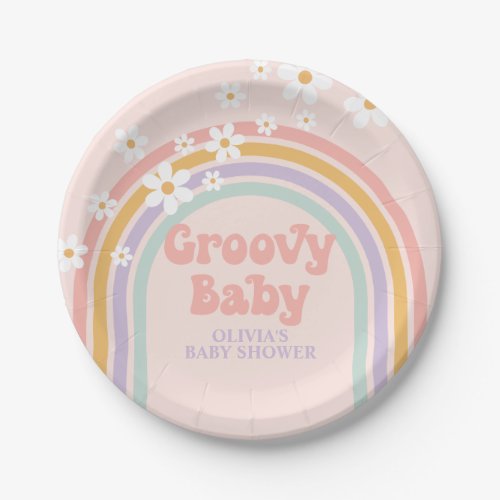Groovy Baby Pastel rainbow Paper Plates