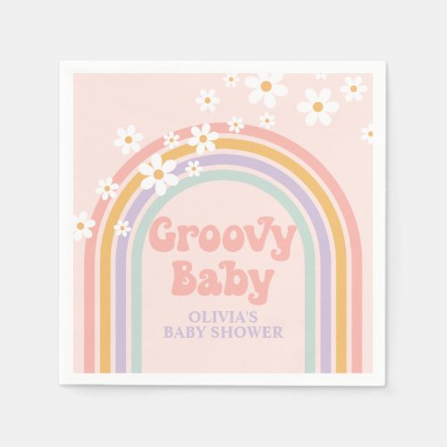 Groovy Baby Pastel rainbow Paper Plates Napkins