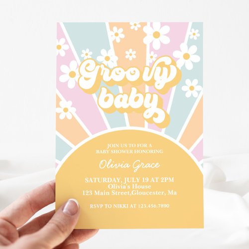 Groovy Baby Pastel Retro Sunshine Baby Shower Invitation