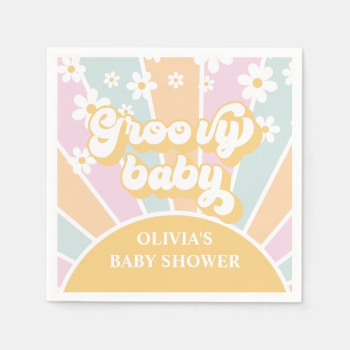 Groovy Baby pastel Retro Sunshine baby shower Napkins