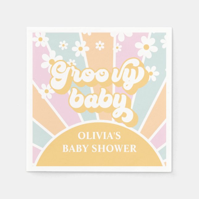 Groovy Baby pastel Retro Sunshine baby shower Napkins (Front)