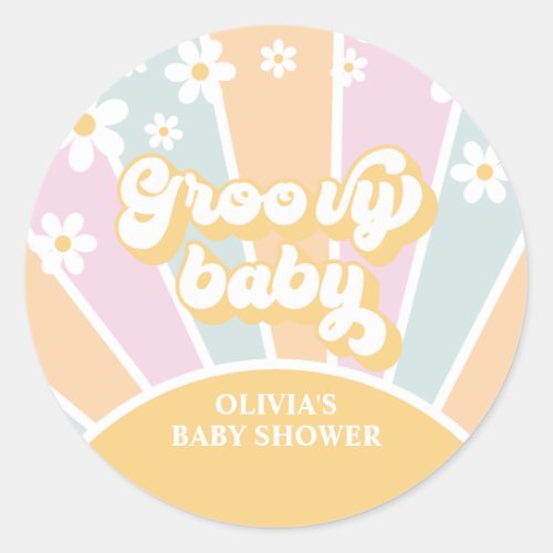 Groovy Baby pastel Retro Sunshine daisy Classic Round Sticker