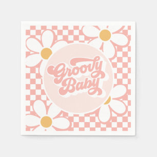Groovy Baby Pink Daisy Checker Napkins
