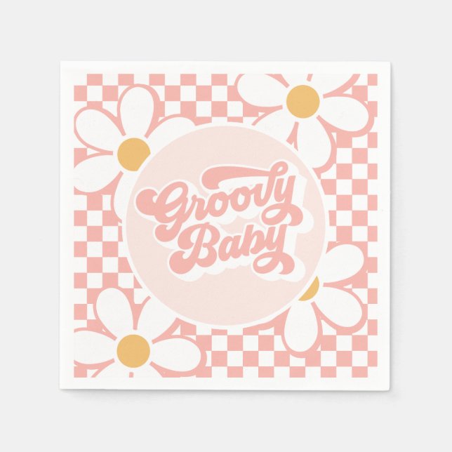Groovy Baby Pink Daisy Checker Napkins (Front)