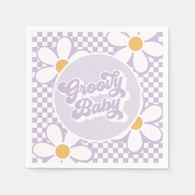 Groovy Baby Purple Daisy Checker Napkins (Front)