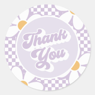 Groovy Baby Purple Daisy Checker Thank You Classic Round Sticker