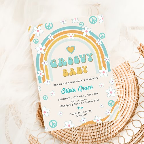 Groovy Baby Rainbow Baby Shower Party Invitation