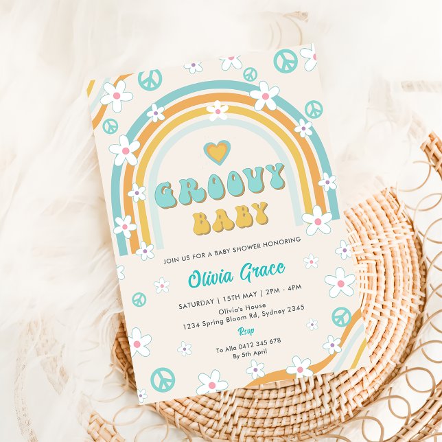 Groovy Baby Rainbow Baby Shower Party Invitation (Creator Uploaded)