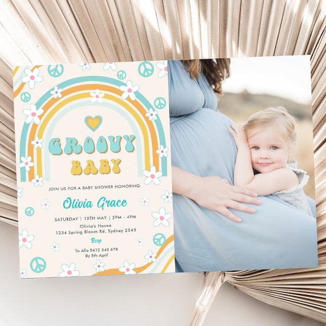 Groovy Baby Rainbow Baby Shower Party Photo  Invitation (Creator Uploaded)
