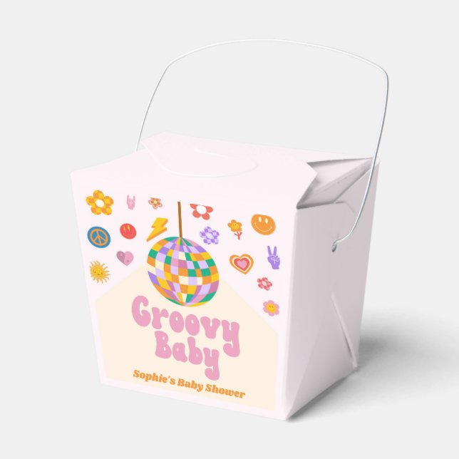 Groovy Baby Retro 70's Disco Ball Baby Shower Favor Boxes (Front Side)