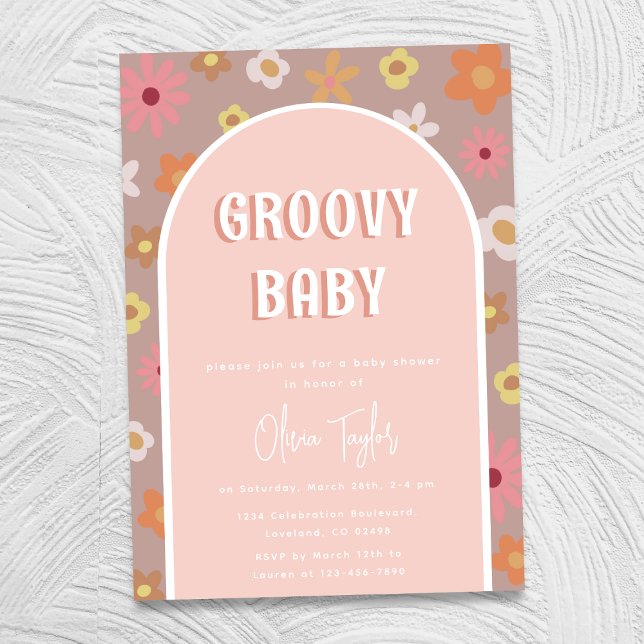 Groovy Baby Retro Boho Flowers Girl Baby Shower Invitation (Creator Uploaded)