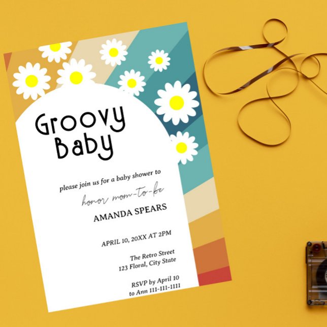 Groovy Baby Retro Daisy Baby Shower Invitation (Creator Uploaded)