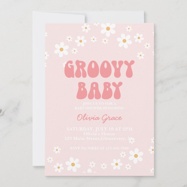 Groovy Baby Retro daisy boho floral Invitation (Front)