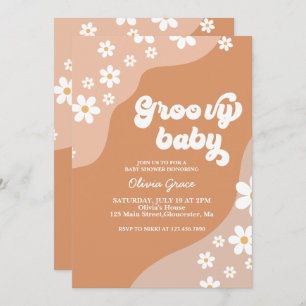 Groovy Baby Retro Daisy brown baby shower Invitation