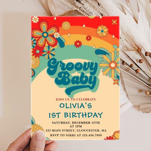 Groovy Baby Retro Floral First Birthday Invitation