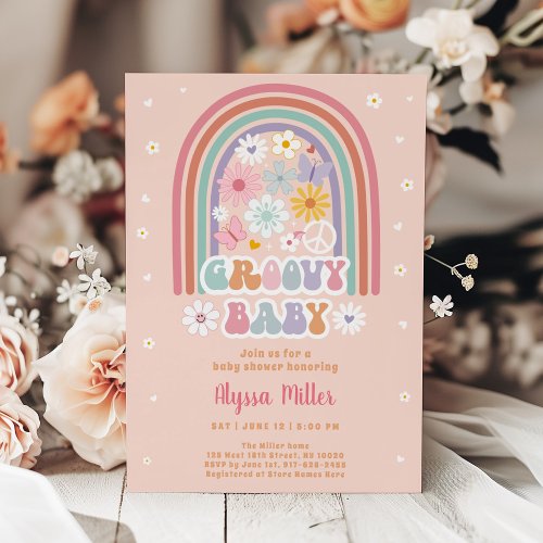 Groovy Baby Retro Hippie Flower Baby Shower Invitation