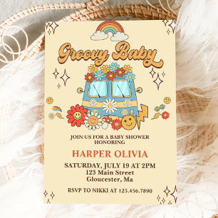 Groovy Baby Retro Rainbow Baby Shower Party Invitation