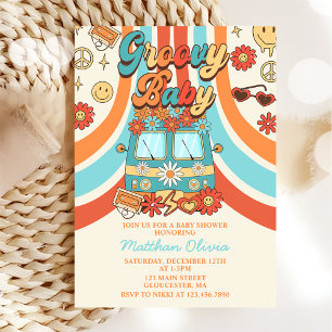 Groovy Baby Retro Rainbow Baby Shower Party Invitation