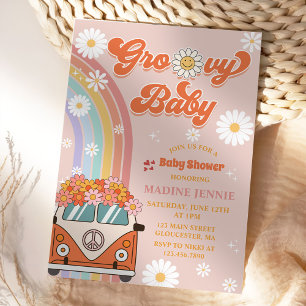 Groovy Baby Retro Rainbow Baby Shower Party Invitation
