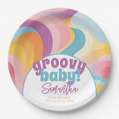 Groovy Baby Retro Rainbow Wave Baby Shower Paper Plates