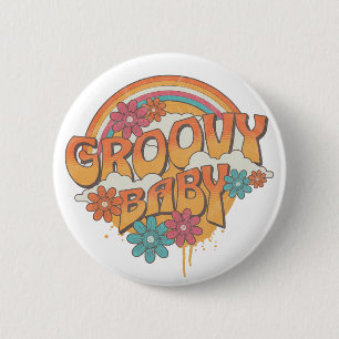 Groovy Baby retro style design Button