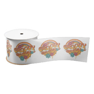 Groovy Baby retro style design Satin Ribbon